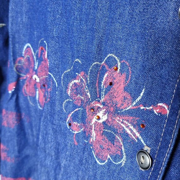 Koret City Blues Womens Floral Beaded Denim Button-Down Shirt Size Small Cottage - Picture 6 of 9